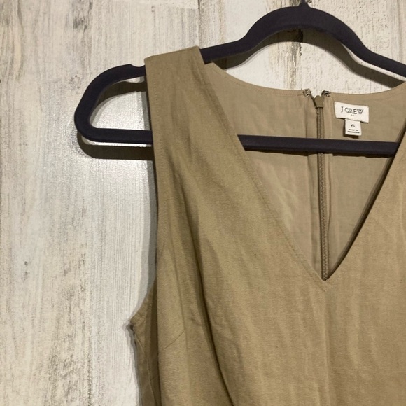 J.Crew Tan Linen Sleeveless V-neck Tie Waist Straight Wide Leg Jumpsuit 6 - Picture 3 of 12